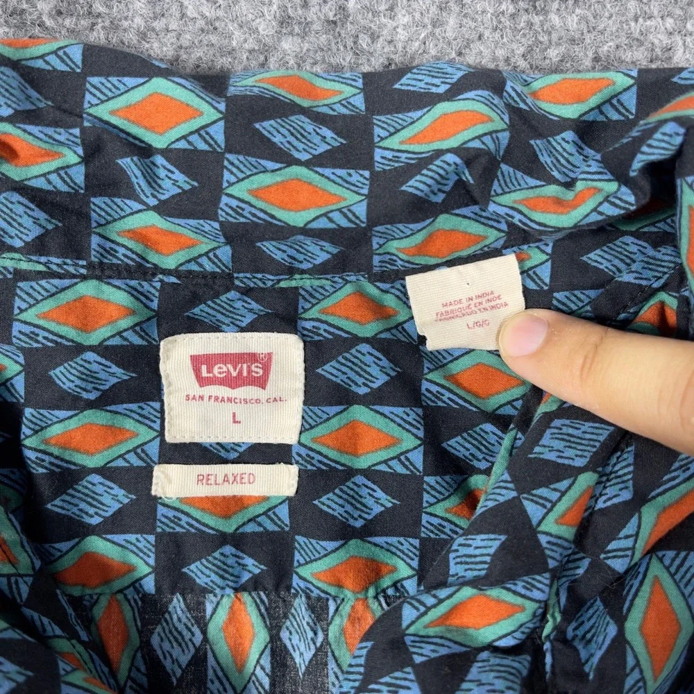 Levis Button Down Shirt Mens Large Multicolor Geometric Diamond Relaxed Fit